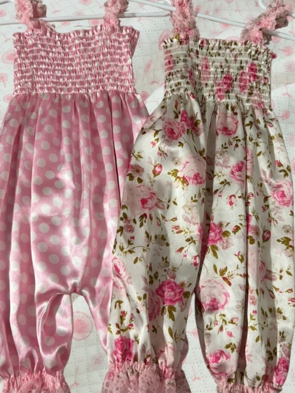 Girls Pink Floral & Polka Dot Rompers - Cute Pink One-Piece Set (2 Items)